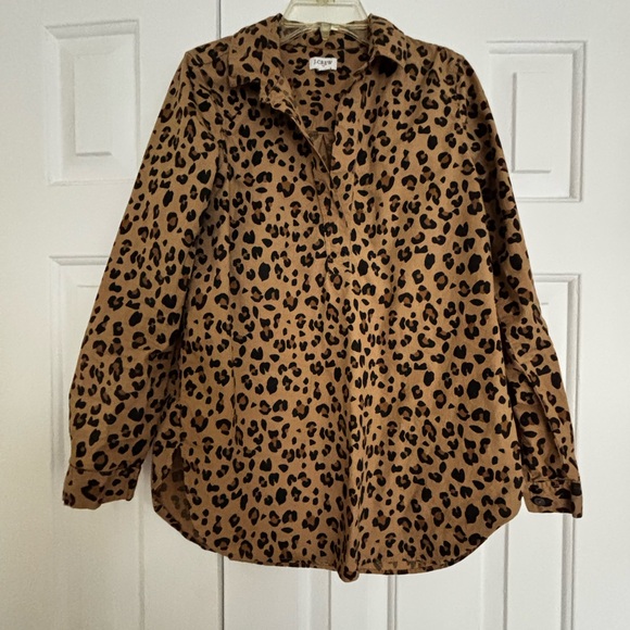 J. Crew Tan and Black Animal Print long sleeve Shirt XS size - Picture 9 of 12